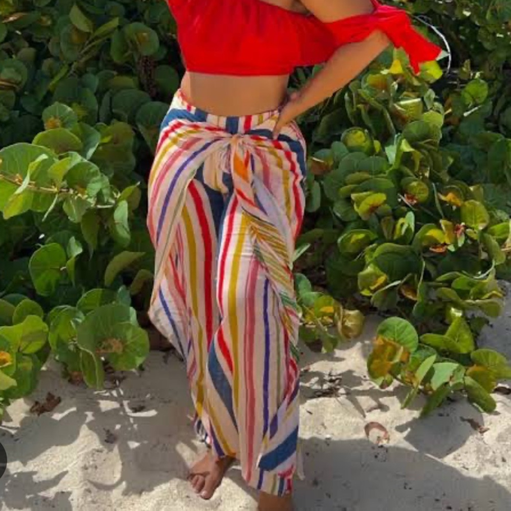 Colorful Vertical Stripe Tie-Front Beach Sarong